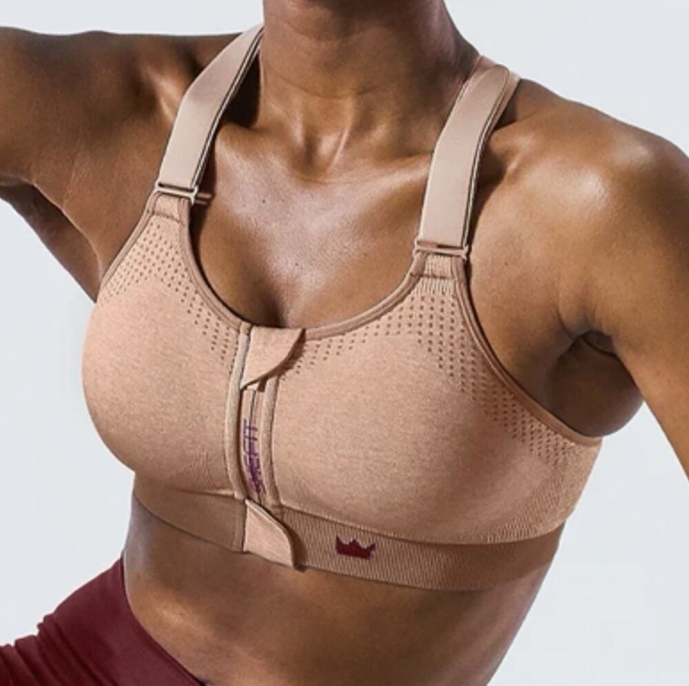 SheFit Low Impact Sports Bra Heathered Tan XS Workout Gym